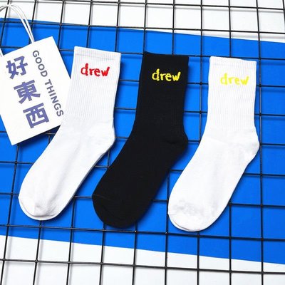 潮襪襪子 潮牌drew字母笑臉襪配洞洞鞋賈斯汀比伯同款嘻哈運動男女中筒棉襪BX005