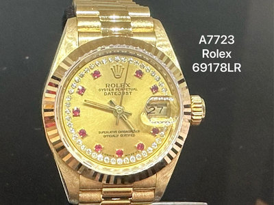 國際精品當舖 品名：勞力士ROLEX女錶 型式：69178LR 錶徑：26mm#小紅寶黃k金錶 全配 A7723