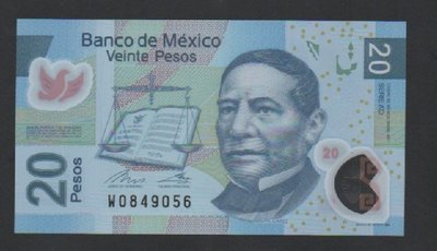 【低價外鈔】墨西哥2017-18 年 20PESO 披索 塑膠鈔一枚 薩波特克古遺址圖案 絕版少見~