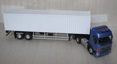 [丸山建機模型店]---HINO 700(藍) 三軸車頭+二軸貨櫃 1/50櫃車模型