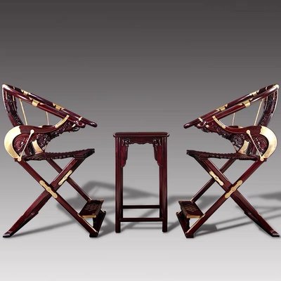【熱賣下殺】 紅木家具贊比亞血檀麒麟交椅三件套紫檀中式明清折疊椅太師椅圈椅