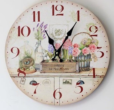 雜貨設計 zakka Vintage歐式鄉村風 法式浪漫田園 彩繪花卉粉紅玫瑰ROSE圓型掛鐘 數字時鐘 圓鐘 造型鐘