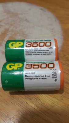 全新品大牌GP充電式鎳氫電池3500mAh。NiMH C 型號HR-14，1.2V，二個3500mAh一齊賣一個價實物如圖片。