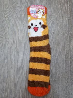 日本 浣熊 熊熊 嬰幼兒童 半筒 短襪 中筒襪子 軟毛 柔軟 珊瑚 襪子 22~24 cm ~安安購物城~