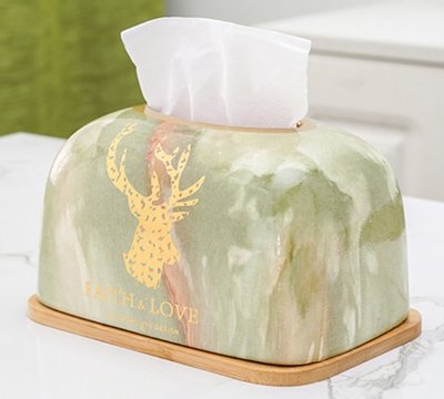 歐式 麋鹿大理石紋陶瓷面紙盒 北歐風格綠色鍍金小鹿創意紙巾盒抽紙盒面紙盒衛生紙盒擺件禮物