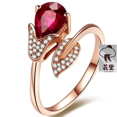 雅度珠寶 18K玫瑰金鉆戒 天然紅碧璽戒指 18K金鑲鉆 花蕾鉆戒指正品 促銷