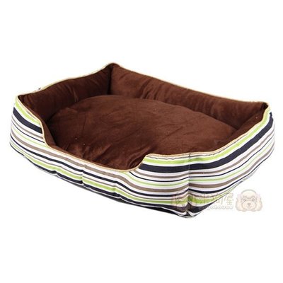 【米狗屋】baby 英倫綠咖啡細條紋帆布長型床(中)˙狗窩/睡床/睡墊