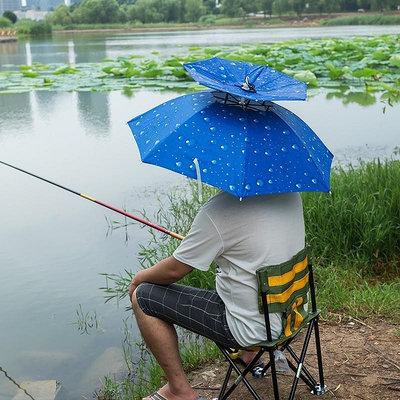 【機車沙灘戶外專賣】釣魚雙層釣魚傘帽 頭戴雨傘 防晒雨傘 摺疊頭傘 遮陽傘帽 大號雙層透氣帽子傘 夏季遮雨防晒戶外釣魚傘帽頭戴雨傘帽