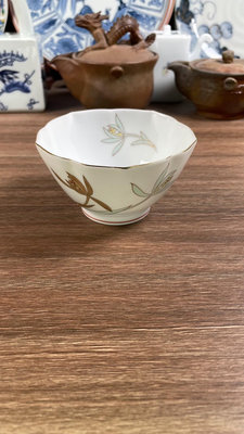日本回流瓷器 深川製 花卉描金葵口碗