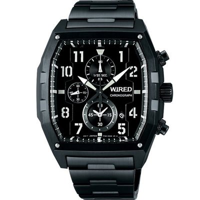 SEIKO旗下 WIRED 日系品牌酷黑酒桶型計時腕錶/AF8S69X1 /42mm