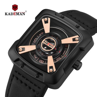 【潮裡潮氣】卡德蔓KADEMAN時尚潮流男士手錶獨特設計長方形錶盤皮帶手錶612