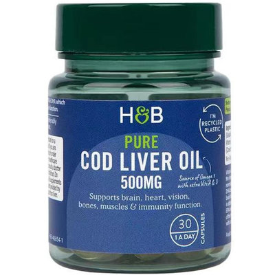 荷柏瑞HB富含DHA鱈魚肝油EPA歐米伽3維生素AD深海魚油高濃度30粒英商COD LIVER OIL
