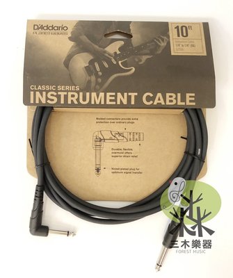 【旅行吉他專門店】D'Addario planet waves 樂器導線 3公尺10呎導線直L頭 PW-CGTRA-10