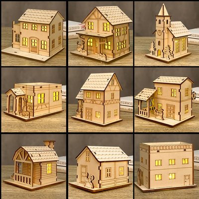 跨境木質工藝品圣誕節裝飾品擺件木制小房子場景布置DIY小木屋
