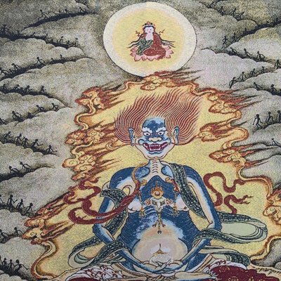 現貨熱銷-【紀念幣】西藏佛像 宗教刺繡 唐卡畫像 織錦絲綢繡唐卡刺繡 鬼佬 鬼王