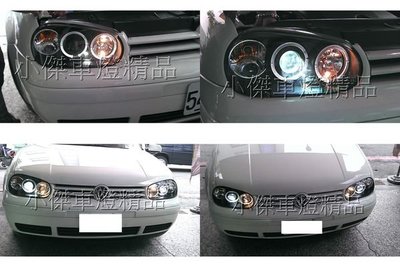 ☆小傑車燈家族☆全新外銷高亮度VW GOLF-98年GOLF4代仿R32黑框光圈魚眼大燈