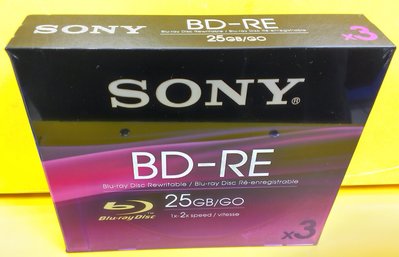 @ 阿媽的店@ 日本製 Sony BD-RE 25G 1-2X 不可印可複寫藍光片 單片厚殼3片裝(15片免運)