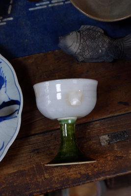 日本陶藝家杯子，日本稀有高腳杯，明治時期杯子，日本老杯子，茶