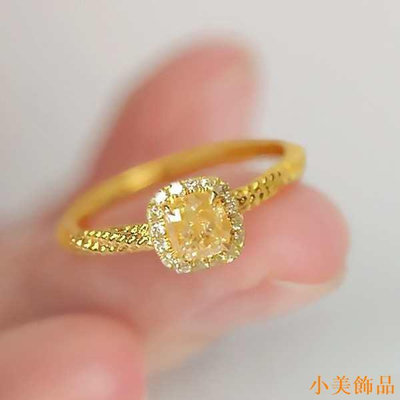 小美飾品小方糖黃鑽戒指女純銀18K金天然黃水晶寶石食指戒時尚輕奢高級感