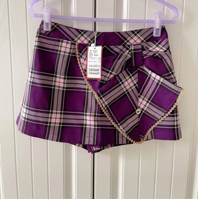 全新Scottish House 紫羅蘭粉紫格紋蝴蝶的結褲裙-Size:S