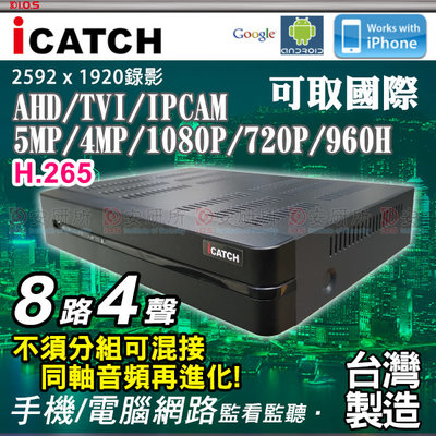 可取 icatch 500萬 5MP 8路 DVR NVR AHD TVI KMQ-0828EU-K 台灣製造 監視器