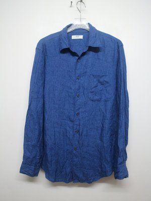 【G.Vintage】UNIQLO藍色亞麻長袖襯衫M號