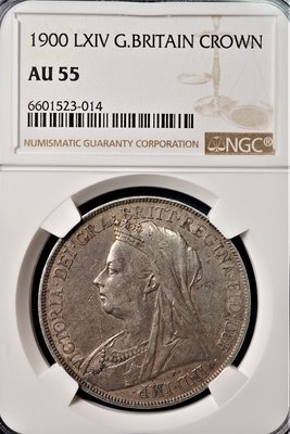 【鑑定幣】 NGC AU55 英國 1900年 維多利亞 披紗 聖喬治屠龍 馬劍 1克朗 1 Crown 銀幣 LXIV