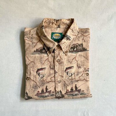 加拿大戶外 Cabela’s fishing pattern shirt 釣魚滿版印花 長袖襯衫 古著 vintage