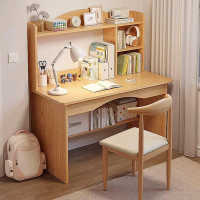 台式電腦桌臥室書桌小學生家用書架一體簡易學習桌椅辦公寫字桌子