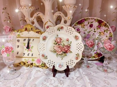 粉紅玫瑰精品屋~日本進口黃金玫瑰點心盤 蛋糕盤~