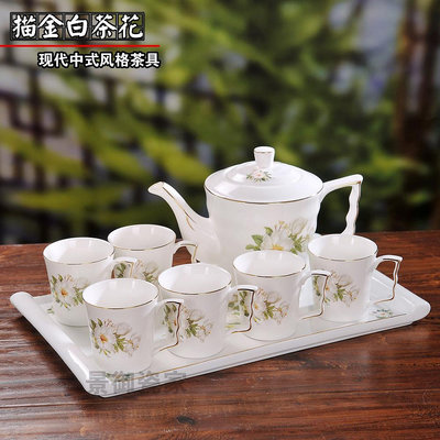 廠家出貨簡約 歐式禮盒裝帶托盤家用茶壺茶杯陶瓷整套茶具茶盤套裝