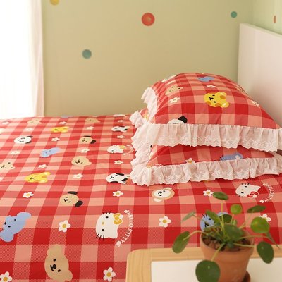 熱銷 Hello Kitty和朋友們 |紅色格子卡通動漫純棉被罩床品被套床單可開發票
