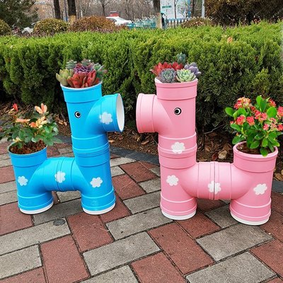 熱賣 卡通動物小馬造型裝飾花架PVC水管DIY創意花盆戶外庭院幼兒園擺件
