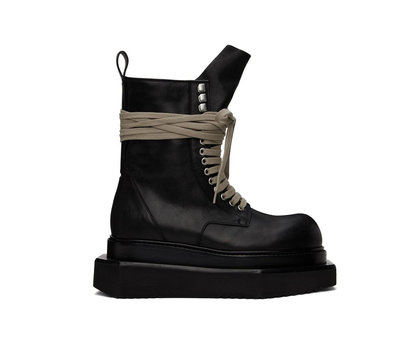 [全新真品代購-S/S24 新品!] Rick Owens 鞋帶設計 厚底 黑色皮革 靴子 / 短靴 (RO)
