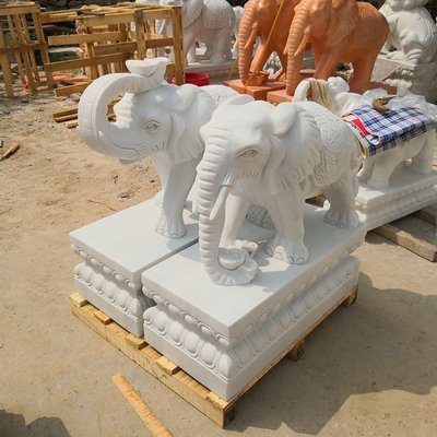 【熱賣精選】陜西石雕大象一對漢白玉看門別墅家用石象天然晚霞紅青石小象定制