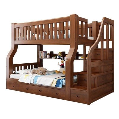 【熱賣精選】升級全實木兒童床上下鋪高低子母床雙層床二層樓梯爬梯床成人床