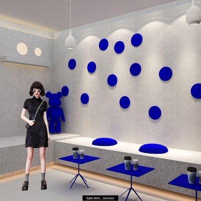 現貨克萊因藍網紅打卡背景拍照區布置奶茶店墻壁貼裝飾咖啡館蛋糕服裝
