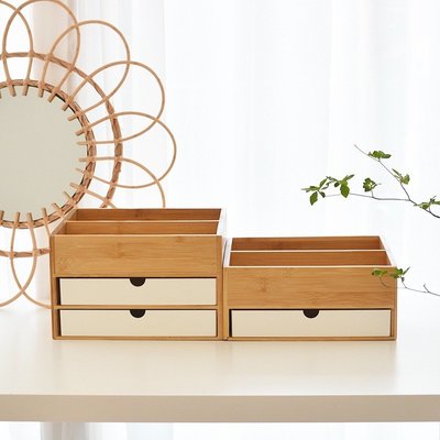 竹製化妝品抽屜收納盒桌面帶分隔珠寶收納盒-專業五金