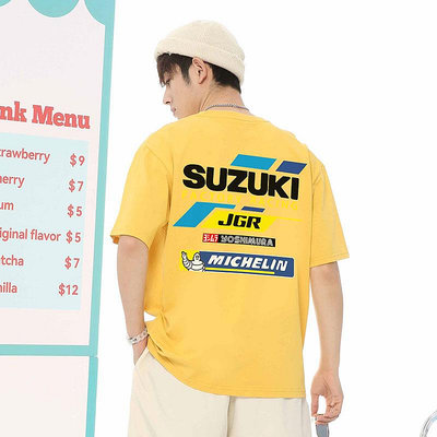 Suzuki鈴木摩托車周邊夏季短袖T恤男重機車愛好者潮牌寬松衣服潮