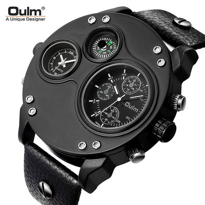 男士手錶 Oulm石英錶指南針男士手錶 跨境爆款外貿手錶雙時區男錶大錶盤