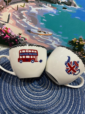 【中古Vintage】歐式英倫風格雙層巴士茶壺畫片陶瓷咖啡杯