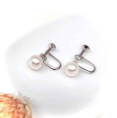 艾麗珠寶-AKOYA日本珍珠耳環-日本原裝銀鍍白K夾式台座（7.0～7.50mm）
