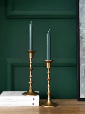 蠟燭臺軟裝家居 歐式美式復古做舊印度進口黃銅燭臺 全銅簡約裝飾擺件~特價