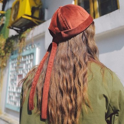 ＳＥＹＥＳ　 個性韓系歐美設計感百搭中性多色天鵝絨長帶子水手帽(男女皆可)
