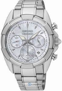 SEIKO精工 晶鑽計時手錶(SRW807P1)-珍珠貝x銀/36mm