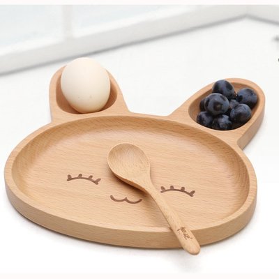521849070777 親近自然木質創意兒童早餐盤飯盤 兔子/大象托盤果盤小點心盤簡約碟子