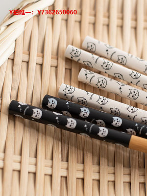 筷子日本進口黑白貓咪印花環保筷子筷盒套裝方便攜帶衛生家用日式