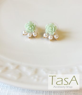 TasA Accessory shop-粉彩玫瑰珍珠耳環