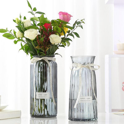 花瓶 約透明彩色水培富貴竹百合干花玻璃花瓶擺件