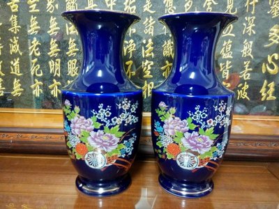精品瓷器 『藍大口瓶花馬車花瓶 (9寸)』花器花瓶 敬神、拜拜用品 【靜福緣精品佛具】